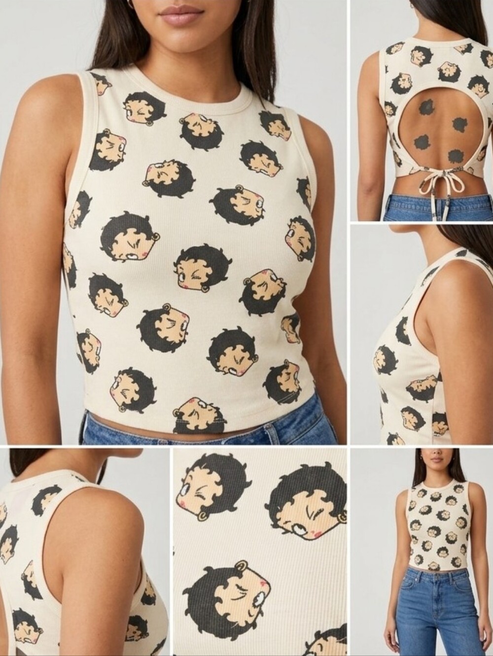 NWT Betty Boop Cream Open-Back Graphic Tank Top